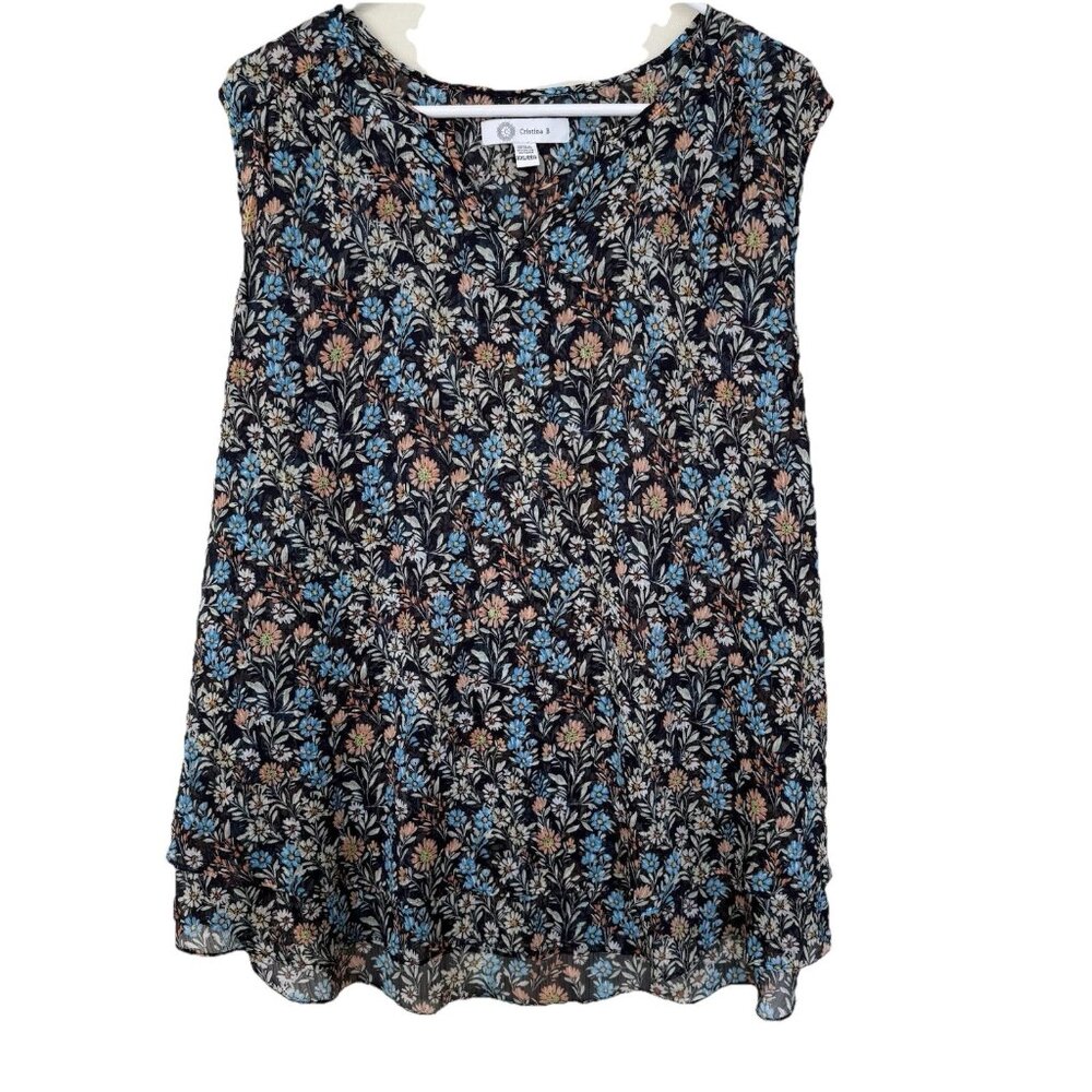 Christina B Womens Floral Tunic Top Size XXL Layered Flowy Ditsy Dark Romantic‎